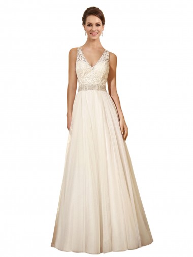 Ivoire Trapèze Col V Tulle Robes de mariée à Bas Prix