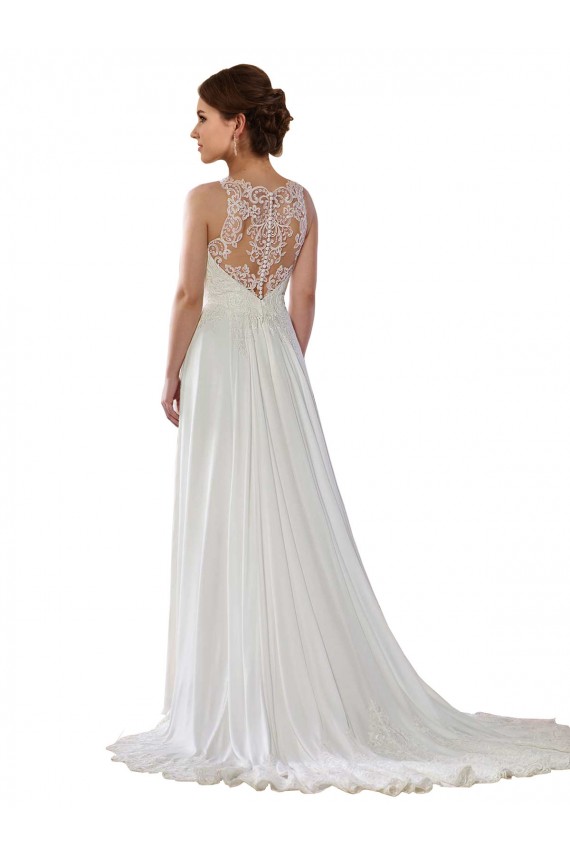 Ivoire Trapèze Illusion Balayage train Mousseline Boho Robes de mariée à Bas Prix