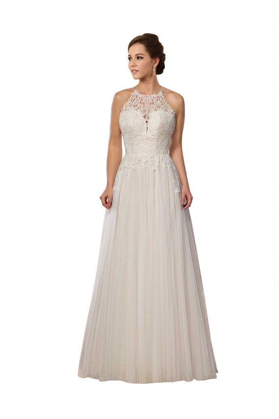 Ivoire Trapèze Illusion Balayage train Tulle Robes de mariée à Bas Prix
