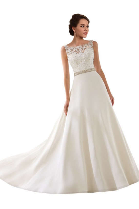 Ivoire Trapèze Illusion Dentelle Robes de mariée à Bas Prix