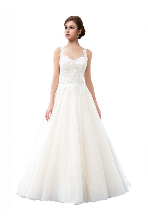 Ivoire Trapèze Illusion Traîne cathédrale Tulle Dentelle Plage Robes de mariée à Bas Prix