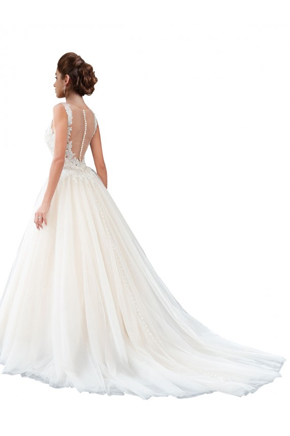 Ivoire Trapèze Illusion Traîne cathédrale Tulle Dentelle Plage Robes de mariée à Bas Prix