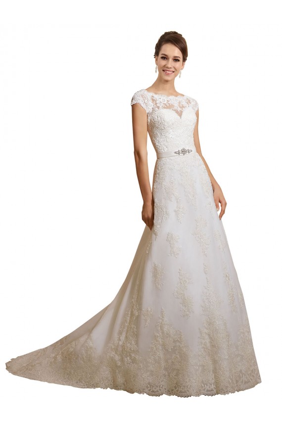 Ivoire Trapèze Illusion Tulle Dentelle Classique Robes de mariée à Bas Prix