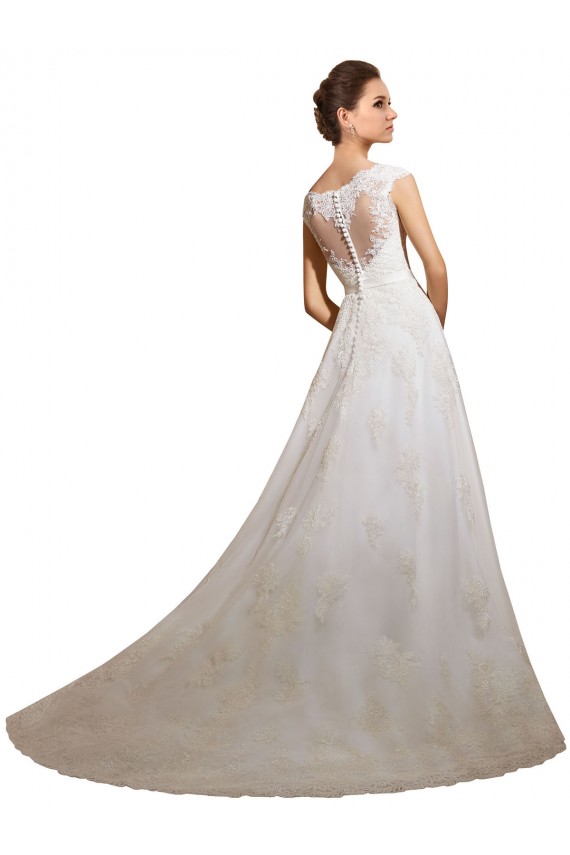 Ivoire Trapèze Illusion Tulle Dentelle Classique Robes de mariée à Bas Prix