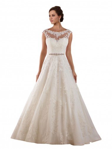 Ivoire Trapèze Illusion Tulle Dentelle Classique Robes de mariée à Bas Prix