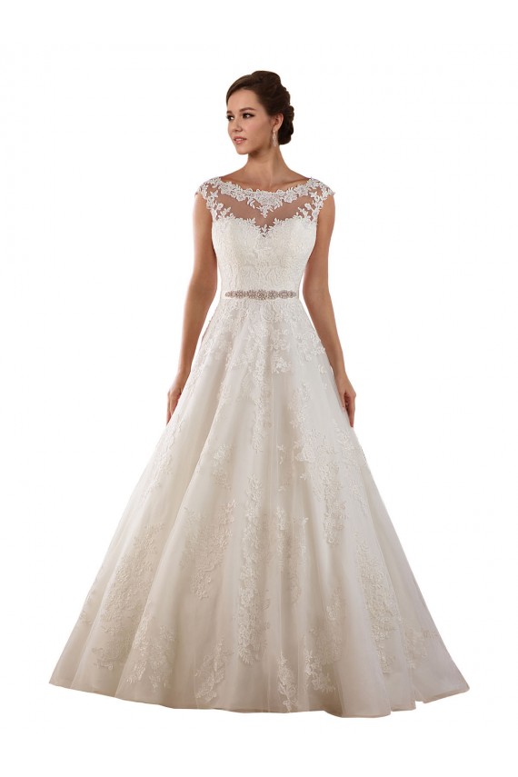 Ivoire Trapèze Illusion Tulle Dentelle Classique Robes de mariée à Bas Prix