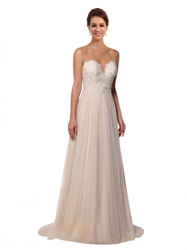 Ivoire Trapèze Illusion Tulle Dentelle Robes de mariée à Bas Prix