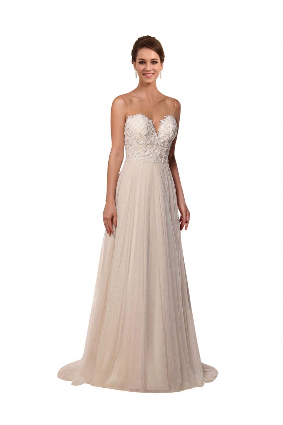 Ivoire Trapèze Illusion Tulle Dentelle Robes de mariée à Bas Prix