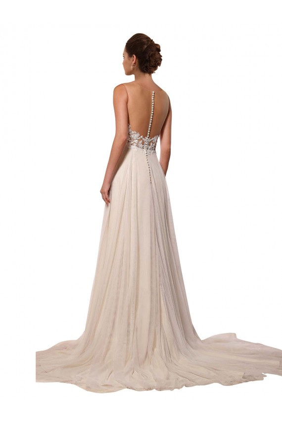 Ivoire Trapèze Illusion Tulle Dentelle Robes de mariée à Bas Prix