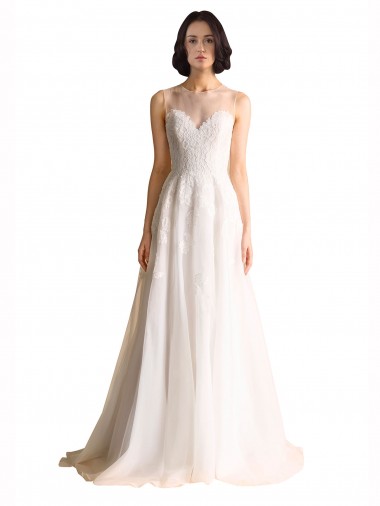 Ivoire Trapèze Illusion Tulle Robes de mariée à Bas Prix
