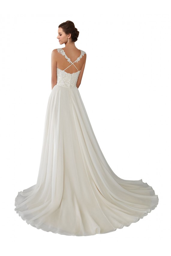 Ivoire Trapèze Mousseline Dentelle Robes de mariée à Bas Prix
