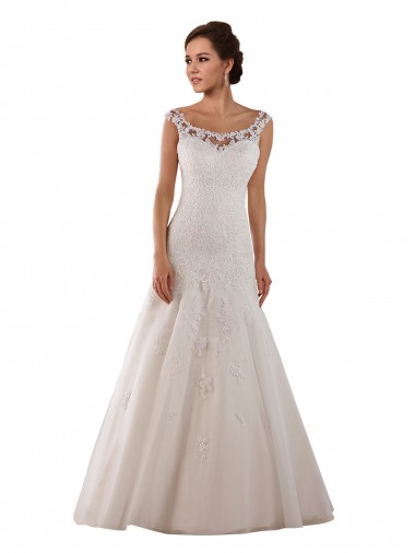 Ivoire Trapèze Scoop Tulle Robes de mariée à Bas Prix