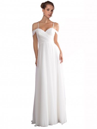 Ivoire Trapèze Épaule Dénudée Balayage train Mousseline Plage Robes de mariée à Bas Prix