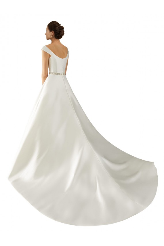 Ivoire Trapèze Épaule Dénudée Satiné Classique Robes de mariée à Bas Prix