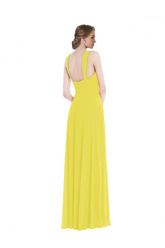 Jaune Trapèze Bretelles spaghetti Mousseline Longue Robes demoiselle d'honneur à Bas Prix