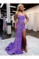 Lavande Trapèze Traîne moyenne Paillettes Velours Longue Robes de bal à Bas Prix