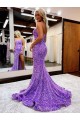 Lavande Trapèze Traîne moyenne Paillettes Velours Longue Robes de bal à Bas Prix