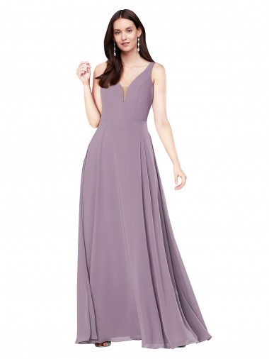 Lavande foncée Fourreau Col V Mousseline Longue Formelles Robes demoiselle d'honneur / Robes de soirée à Bas Prix