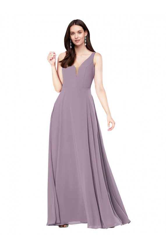 Lavande foncée Fourreau Col V Mousseline Longue Formelles Robes demoiselle d'honneur / Robes de soirée à Bas Prix