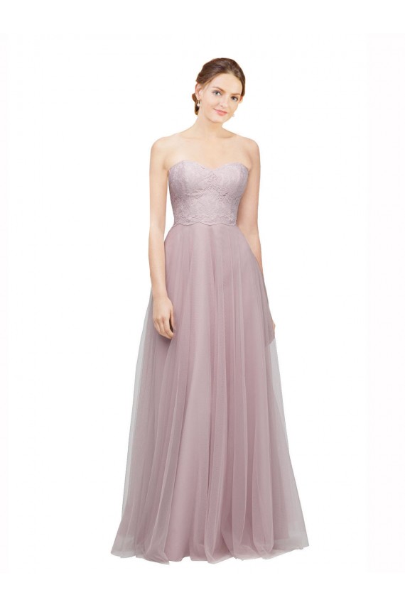Light Lilac Trapèze Tulle Dentelle Longue Robes demoiselle d'honneur à Bas Prix