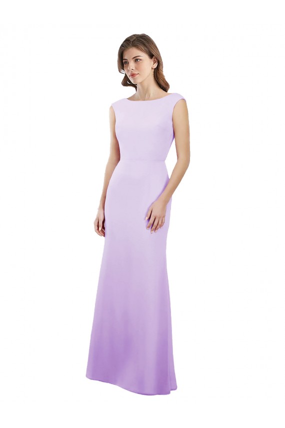 Lilas Colonne Col rond Mousseline Longue Robes demoiselle d'honneur à Bas Prix