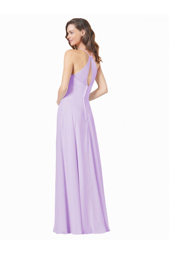 Lilas Trapèze Bretelles spaghetti Col Carré Mousseline Longue Robes demoiselle d'honneur à Bas Prix