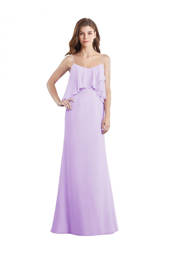Lilas Trapèze Bretelles spaghetti Scoop Mousseline Longue Robes demoiselle d'honneur à Bas Prix