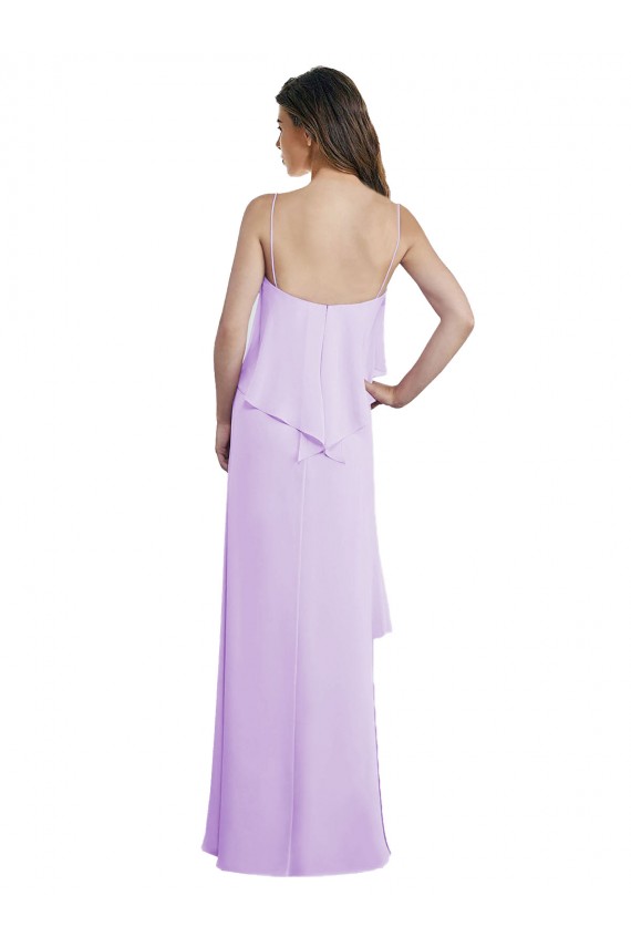 Lilas Trapèze Bretelles spaghetti Scoop Mousseline Longue Robes demoiselle d'honneur à Bas Prix