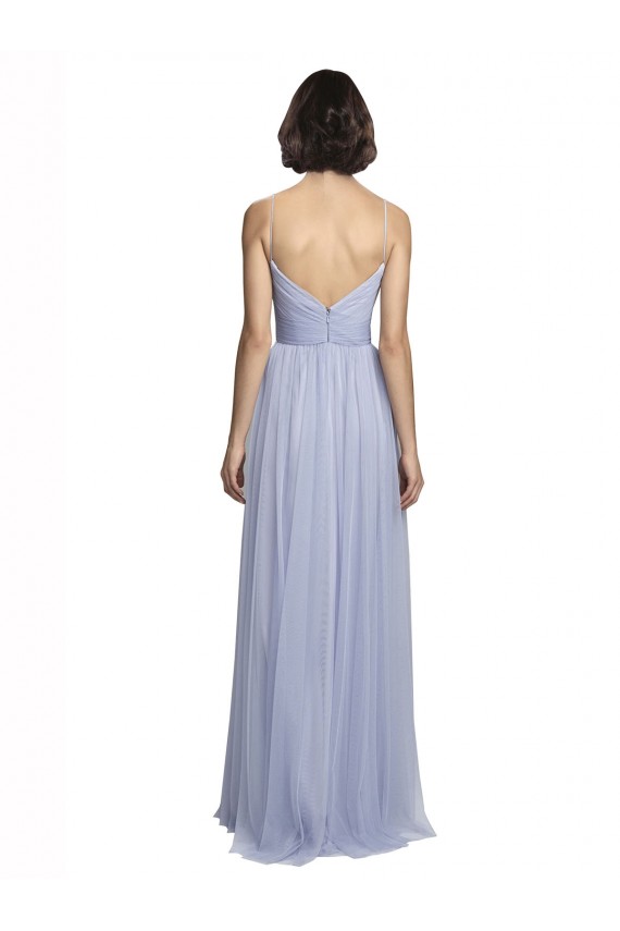 Lilas Trapèze Bretelles spaghetti Tulle Longue Robes demoiselle d'honneur à Bas Prix