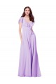 Lilas Trapèze Col V Mousseline Longue Robes demoiselle d'honneur à Bas Prix