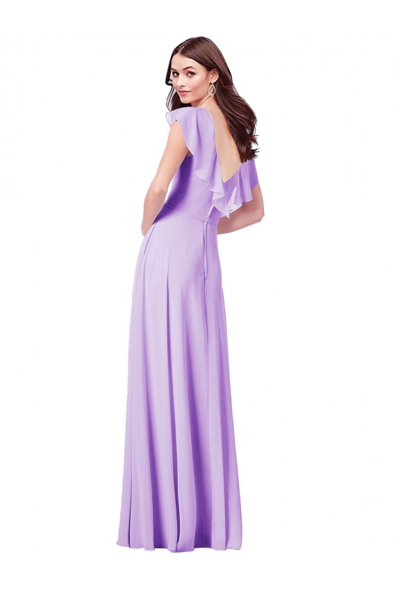 Lilas Trapèze Col V Mousseline Longue Robes demoiselle d'honneur à Bas Prix