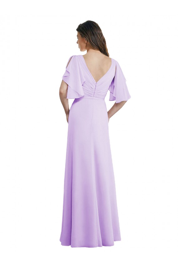 Lilas Trapèze Col V Mousseline Longue Robes demoiselle d'honneur à Bas Prix