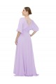 Lilas Trapèze Col V Mousseline Longue Robes demoiselle d'honneur à Bas Prix