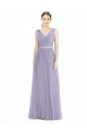 Lilas Trapèze Col V Tulle Longue Robes demoiselle d'honneur à Bas Prix