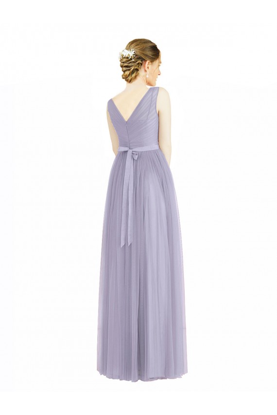 Lilas Trapèze Col V Tulle Longue Robes demoiselle d'honneur à Bas Prix