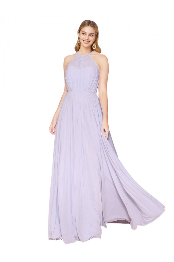 Lilas Trapèze Licou Col Haut Mousseline Longue Formelles Robes demoiselle d'honneur / Robes de soirée / Robes de bal à Bas Prix