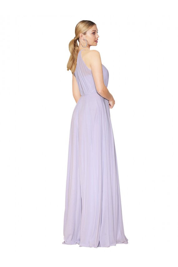 Lilas Trapèze Licou Col Haut Mousseline Longue Formelles Robes demoiselle d'honneur / Robes de soirée / Robes de bal à Bas Prix