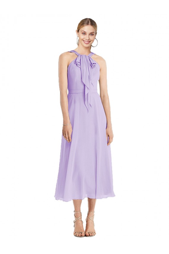Lilas Trapèze Licou Mousseline Courte Robes demoiselle d'honneur / Robes de cocktail à Bas Prix