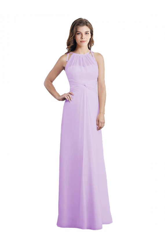 Lilas Trapèze Licou Mousseline Longue Robes demoiselle d'honneur à Bas Prix