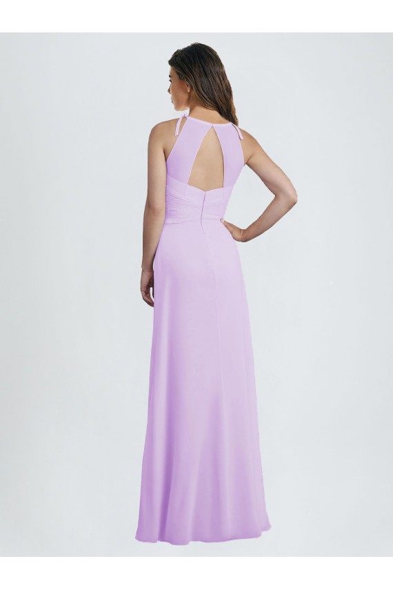 Lilas Trapèze Licou Mousseline Longue Robes demoiselle d'honneur à Bas Prix