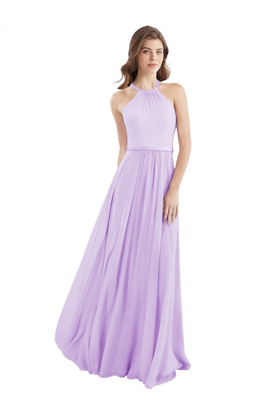 Lilas Trapèze Licou Mousseline Longue Robes demoiselle d'honneur à Bas Prix
