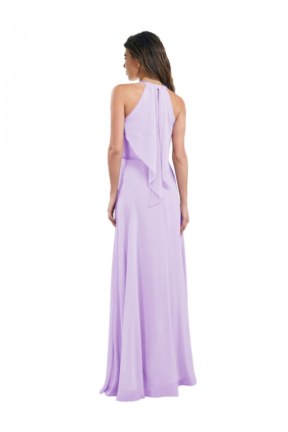 Lilas Trapèze Licou Mousseline Longue Robes demoiselle d'honneur à Bas Prix