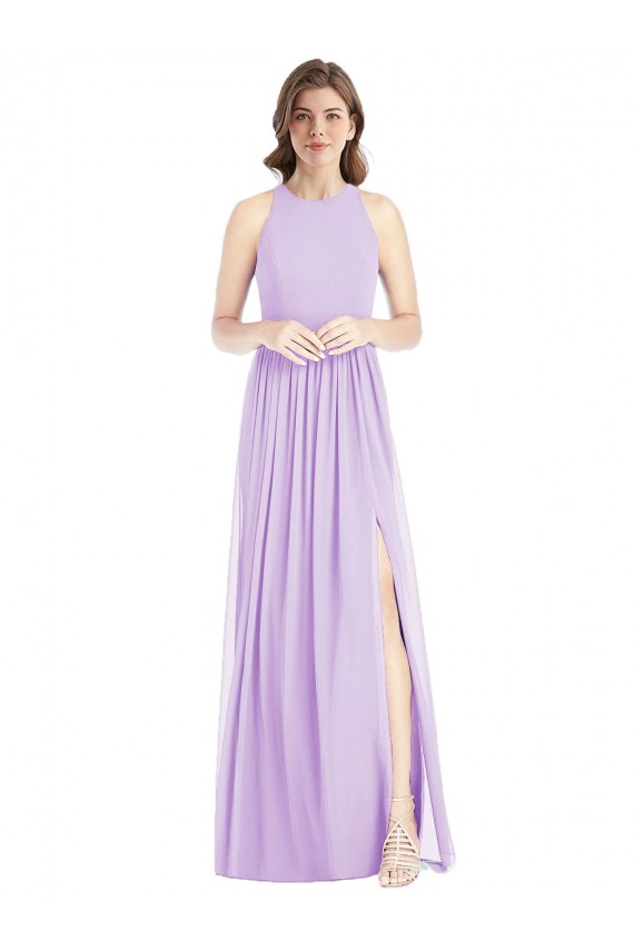 Lilas Trapèze Licou Mousseline Longue Robes demoiselle d'honneur à Bas Prix