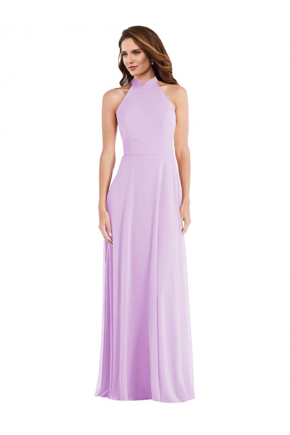 Lilas Trapèze Licou Mousseline Longue Robes demoiselle d'honneur à Bas Prix