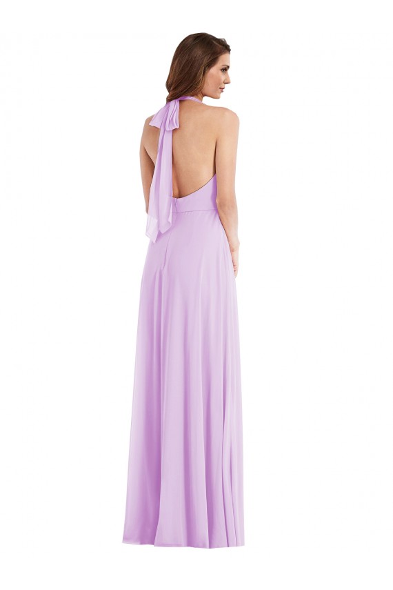 Lilas Trapèze Licou Mousseline Longue Robes demoiselle d'honneur à Bas Prix