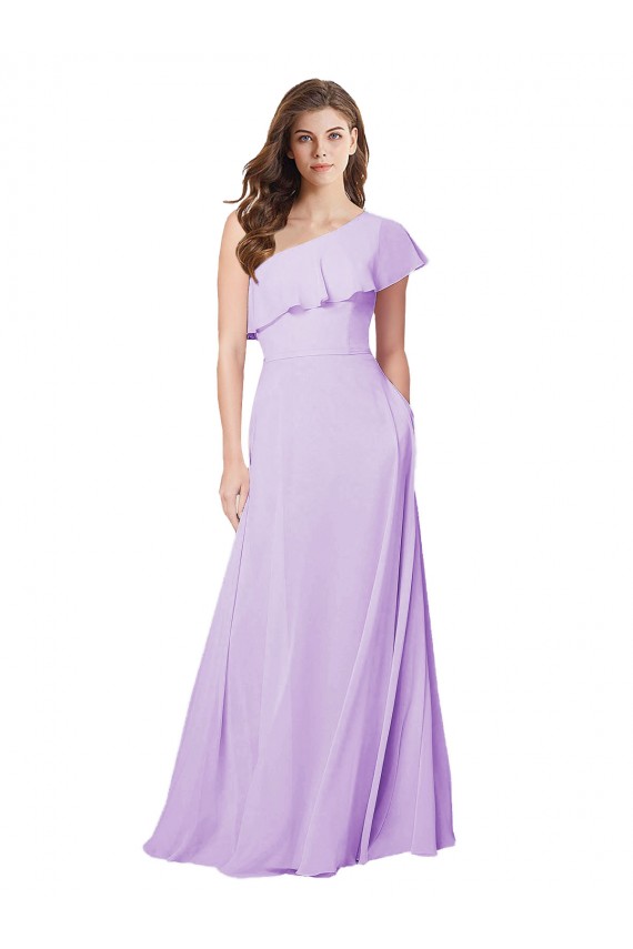 Lilas Trapèze Mousseline Longue Robes demoiselle d'honneur à Bas Prix