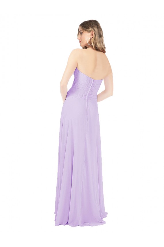 Lilas Trapèze Sans bretelle Mousseline Longue Robes demoiselle d'honneur à Bas Prix