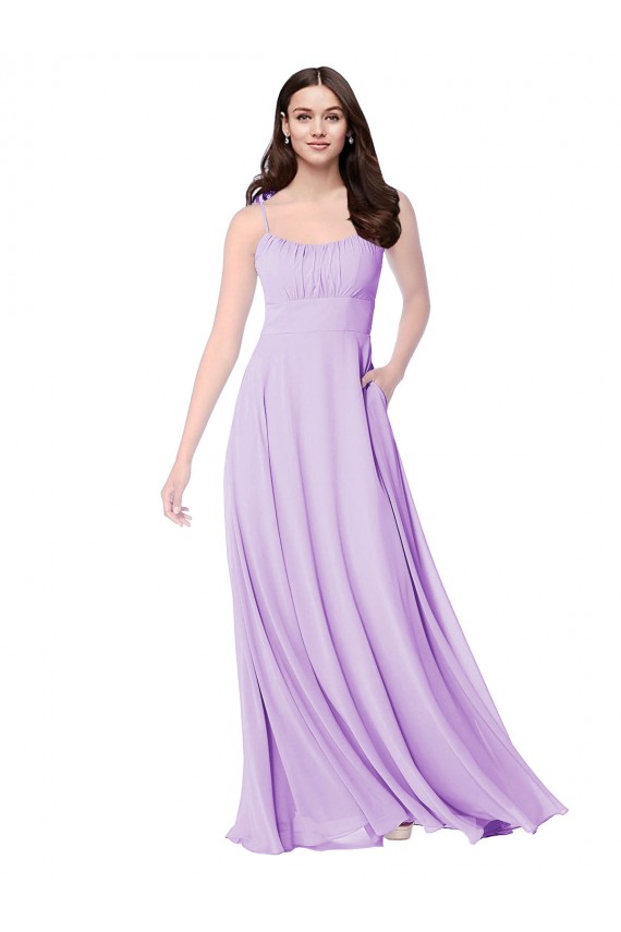 Lilas Trapèze Scoop Mousseline Longue Robes demoiselle d'honneur à Bas Prix