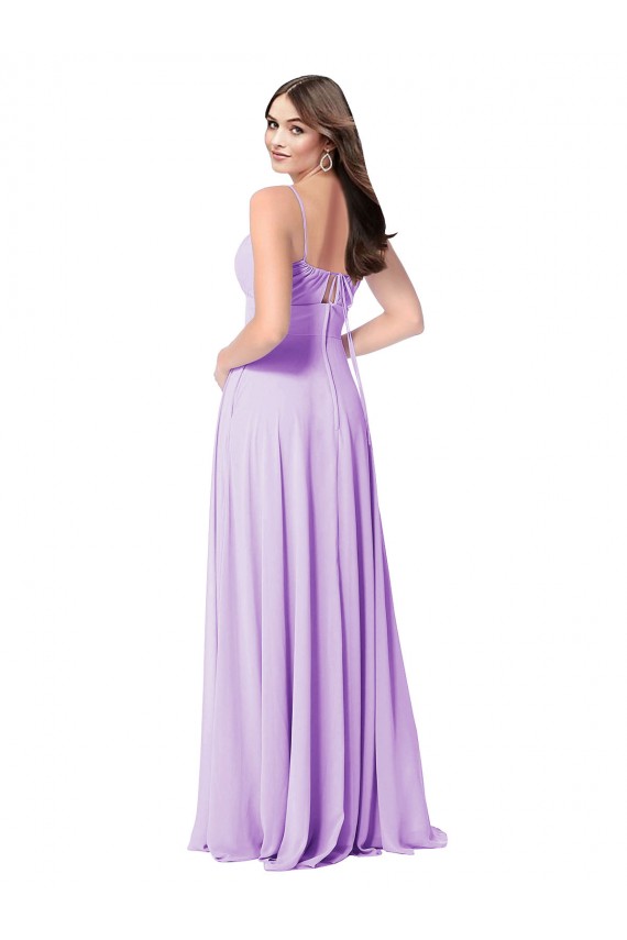 Lilas Trapèze Scoop Mousseline Longue Robes demoiselle d'honneur à Bas Prix