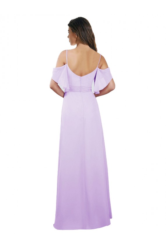 Lilas Trapèze Épaule Dénudée Bretelles spaghetti Mousseline Longue Robes demoiselle d'honneur à Bas Prix